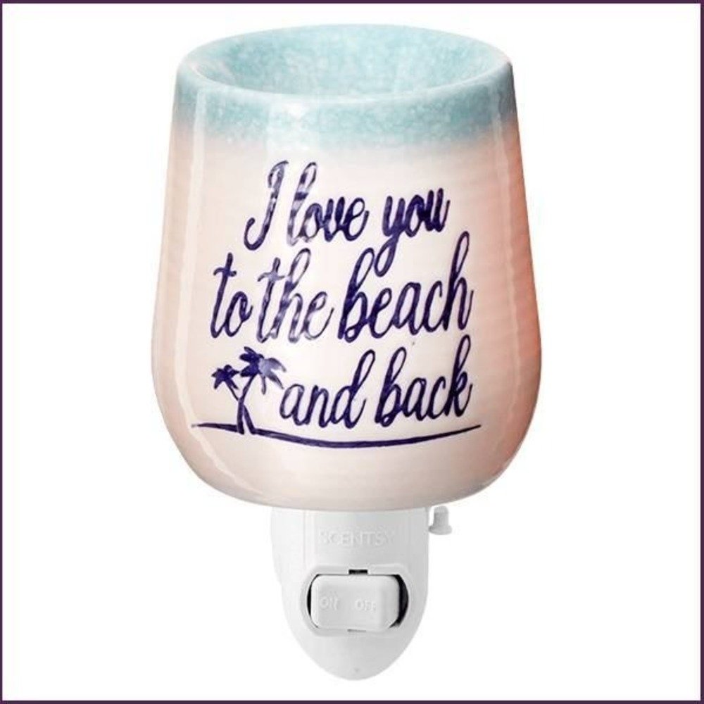 Scentsy Mini Wax Warmer To the Beach and Back Ceramic Wall Plug In White Blue